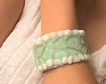 Glass and Pebble Collection Pretty Pale Green Cuff