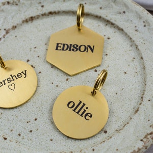 Personalized Luxury Dog Tags - Pet ID Tags - Dog Collar Tags - 18K Gold Plated Hexagon Circular pet