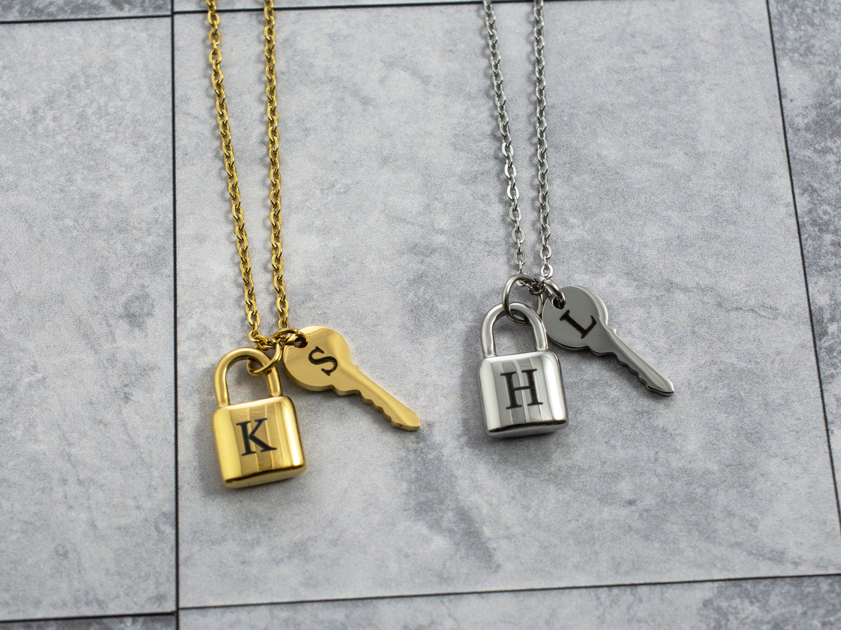 Initial Padlock Key Necklace - Personalized Lock and Key