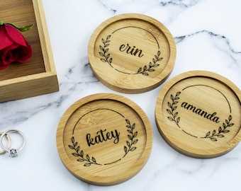 Personalized Bamboo Ring Dish – Bridesmaid Gift, Custom Name Trinket Holder