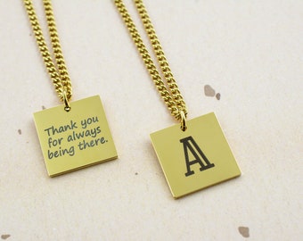 Personalized 18K Gold Plated Initial Necklace: Engraved Quote Pendant