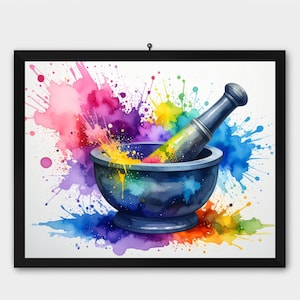 Watercolor Mortar and Pestle Art: Pharmacy Decor, Pharmacist Gift (Digital Download)