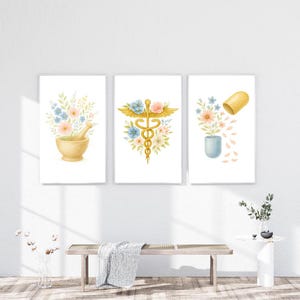 Pharmacy Wall Art Set of 3: Botanical Prints (Digital Download
