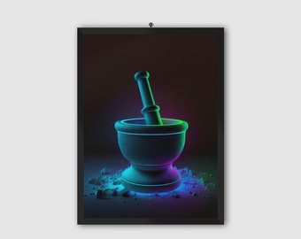 Arte de neón con mortero y maja: Decoración de farmacia (Descarga imprimible)