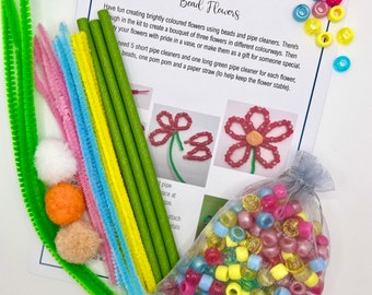 Bead Flowers Mini Craft Kit - Children's Craft Kit - Kids Crafts - Gift Ideas - Party Favour - Stocking Filler - Bead Craft