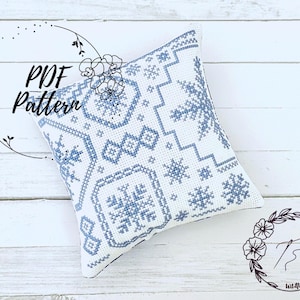 PDF Quaker cross stitch pattern, ornament, winter, Christmas, cross stitch chart, bowl filler, decoration, pincushion, sampler, snowflakes