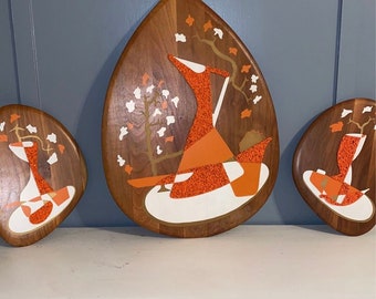 Mid Century Modern Vintage Teardrop Teak Wall Art Popcorn Art