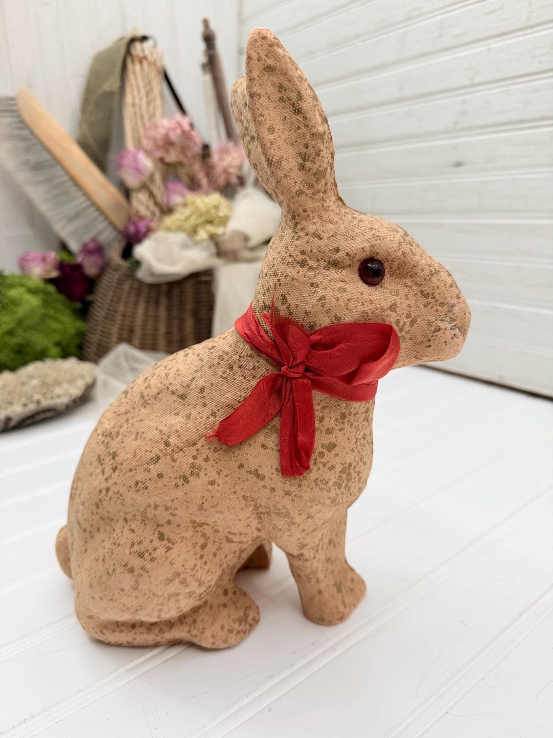 Paper Machay Rabbit Vintage Paper Mache Bunny Rabbit Gold Speckled With Bow. - Etsy