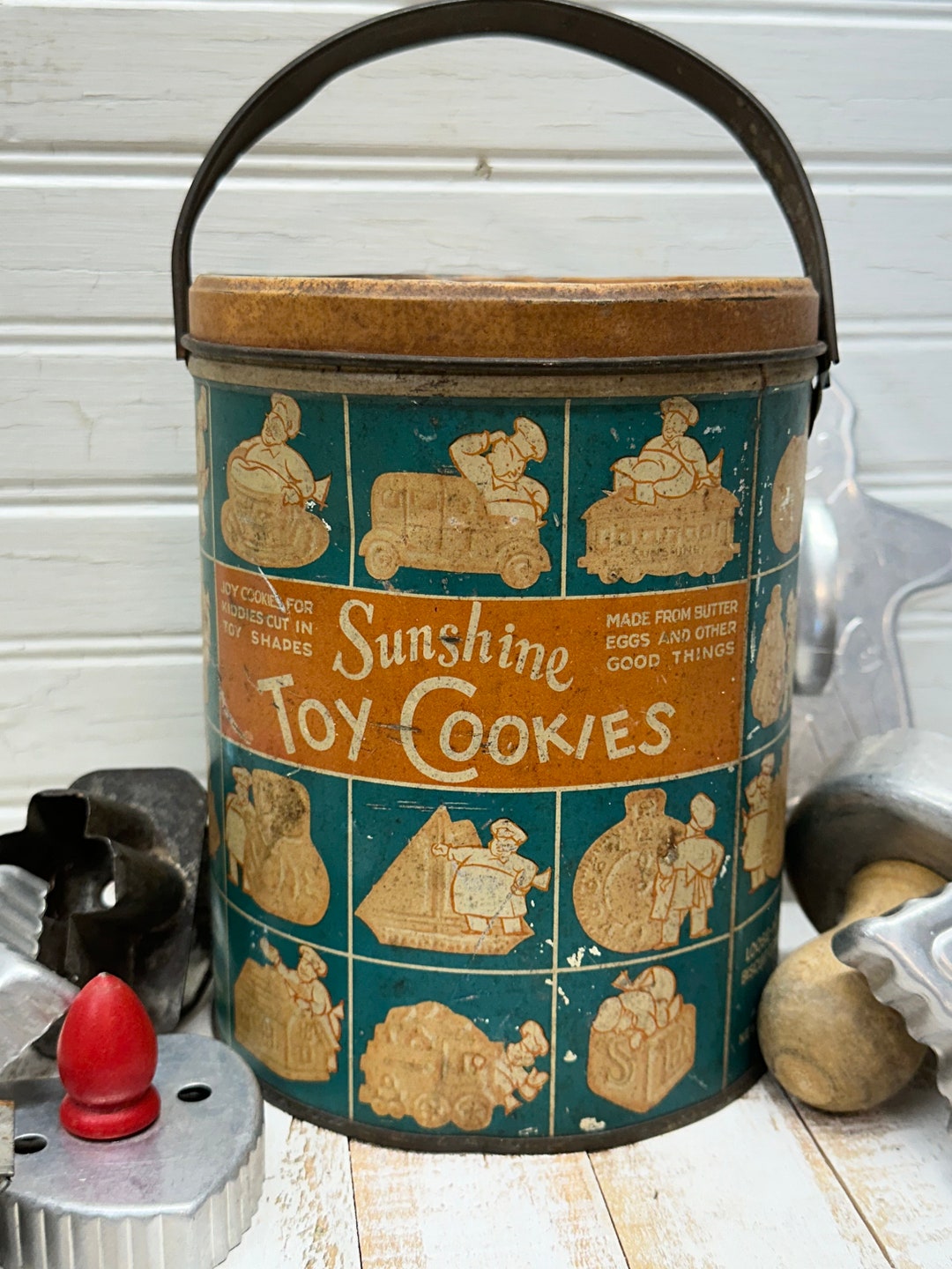 Sunshine Toy Cookies Tin With Lid and Handle Etsy