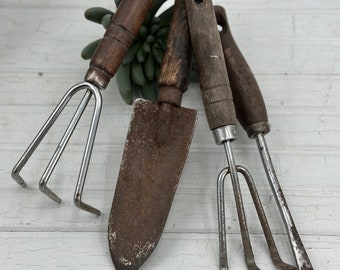 Vintage wood & metal garden tools