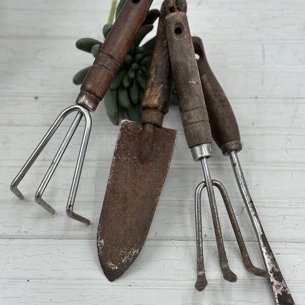 Vintage wood & metal garden tools