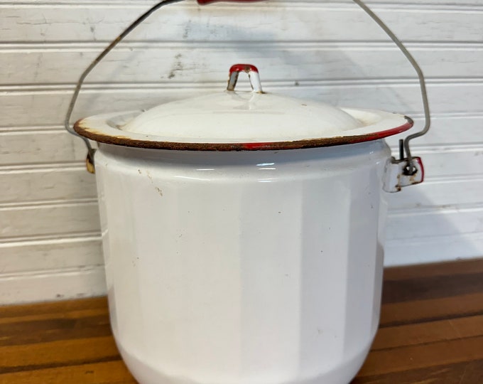Vintage Enamel Pail Bucket With Lid Etsy