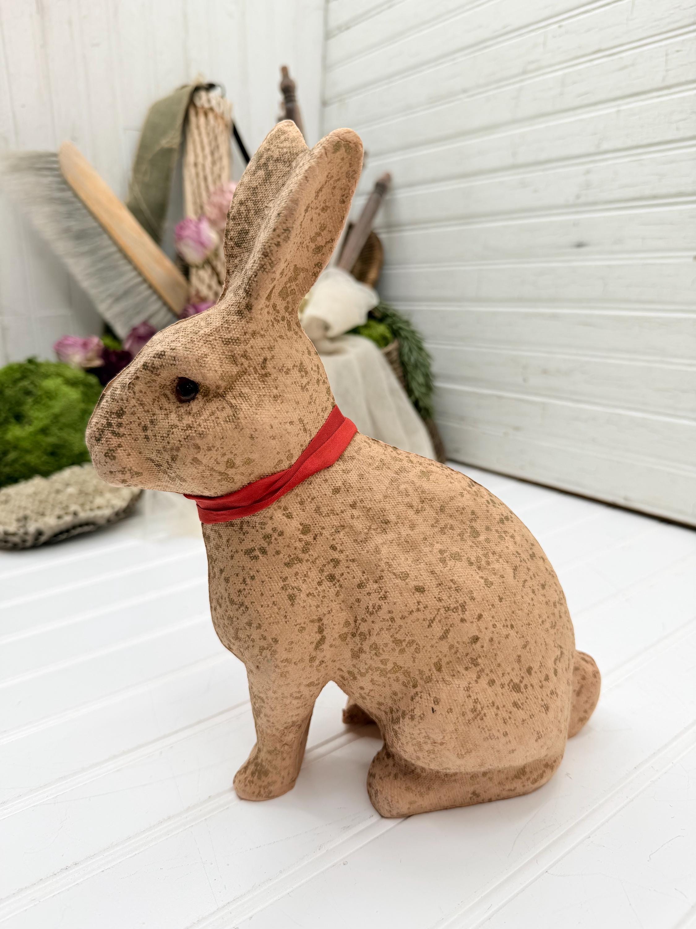 Paper Machay Rabbit Vintage Paper Mache Bunny Rabbit Gold Speckled With Bow. - Etsy