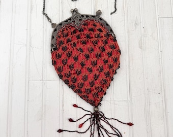 Vintage red heart shaped beaded purse by Wayne Kleski.