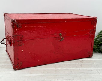 vintage trunk, doll wardrobe, suitcase- red