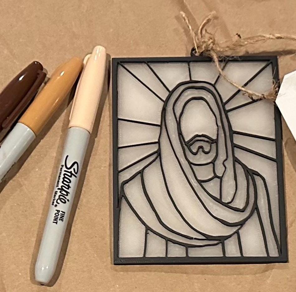 Jesus Stained Glass frame WITH Thin Translucent backing (3D printed)