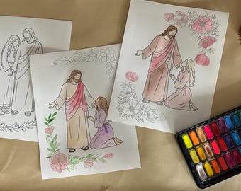 Peintures aquarelles faites maison de Jésus et de fille (lot de 10 modèles différents dans un paquet)