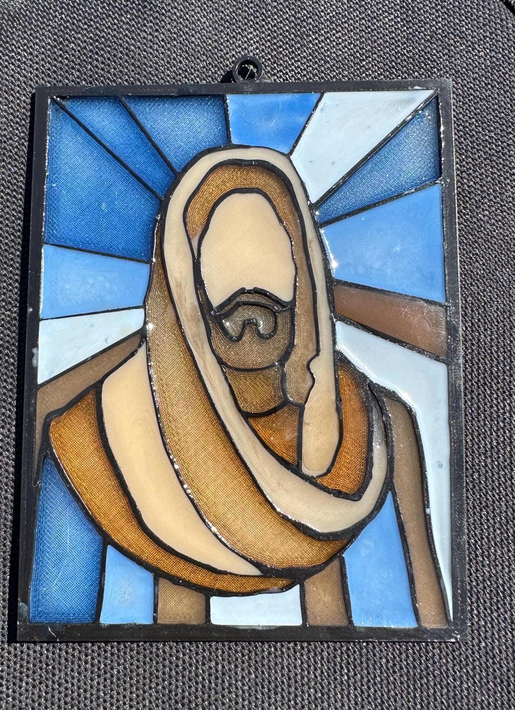 Jesus Stained Glass frame WITH Thin Translucent backing (3D printed)