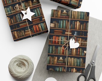 Boekenplankinpakpapier: cadeaupapier levendig boekliefhebber
