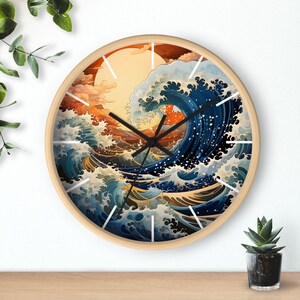 Timeless Wave: &#39;The Great Wave off Kanagawa&#39; Sunset Clock | Unique Wall Decor | Artistic Timepiece