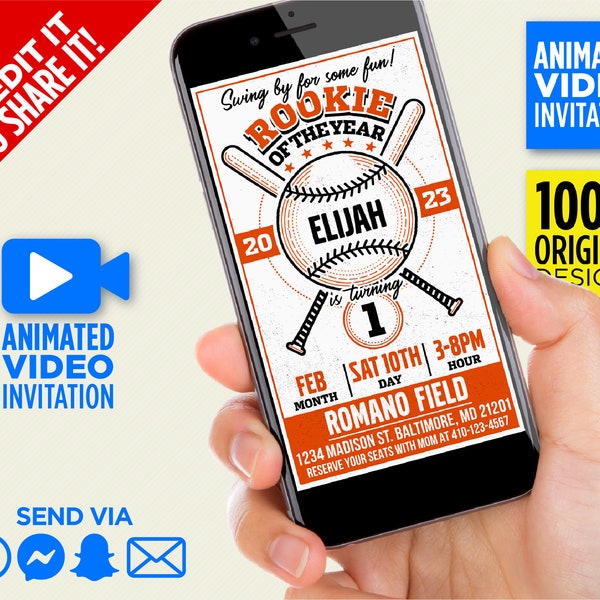 Baltimore Orioles Rookie Of The Year Birthday Party Video Invitation - Baseball Party Evite - Share on WhatsApp, Messenger, Snapchat, Etc