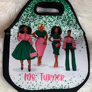 AKA Lunch Box Sorority Lunch Box Pink and Green Lunch Box Sorority bag AKA Lunch Tote Sorority Gift