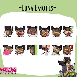 Omega Strikers Luna Emotes / Twitch emotes pack / Omega Strikers / Discord / Youtube / Emotes / Cute Chibi emotes / Streamers / Luna