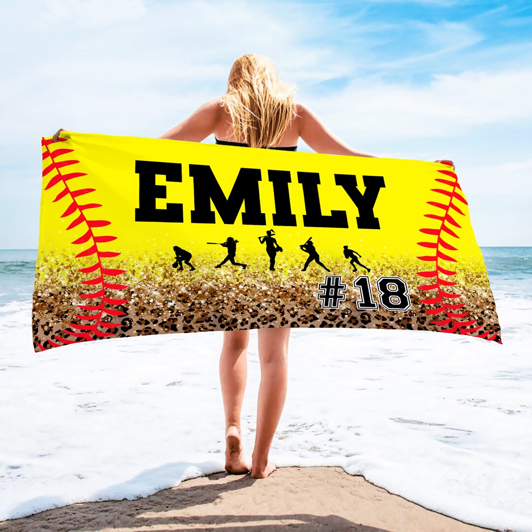 Personalized Softball Beach Towel Softball Pool Towel Etsy