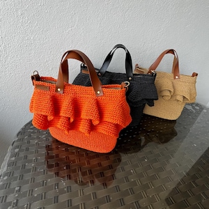 Ruffle Crochet Bag – Handmade Cotton Tote – Boho Shoulder Bag for Women