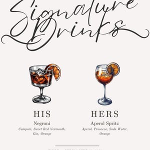 Signature Bar Drinks for Wedding, Party, Birthday, Engagement - Customizable