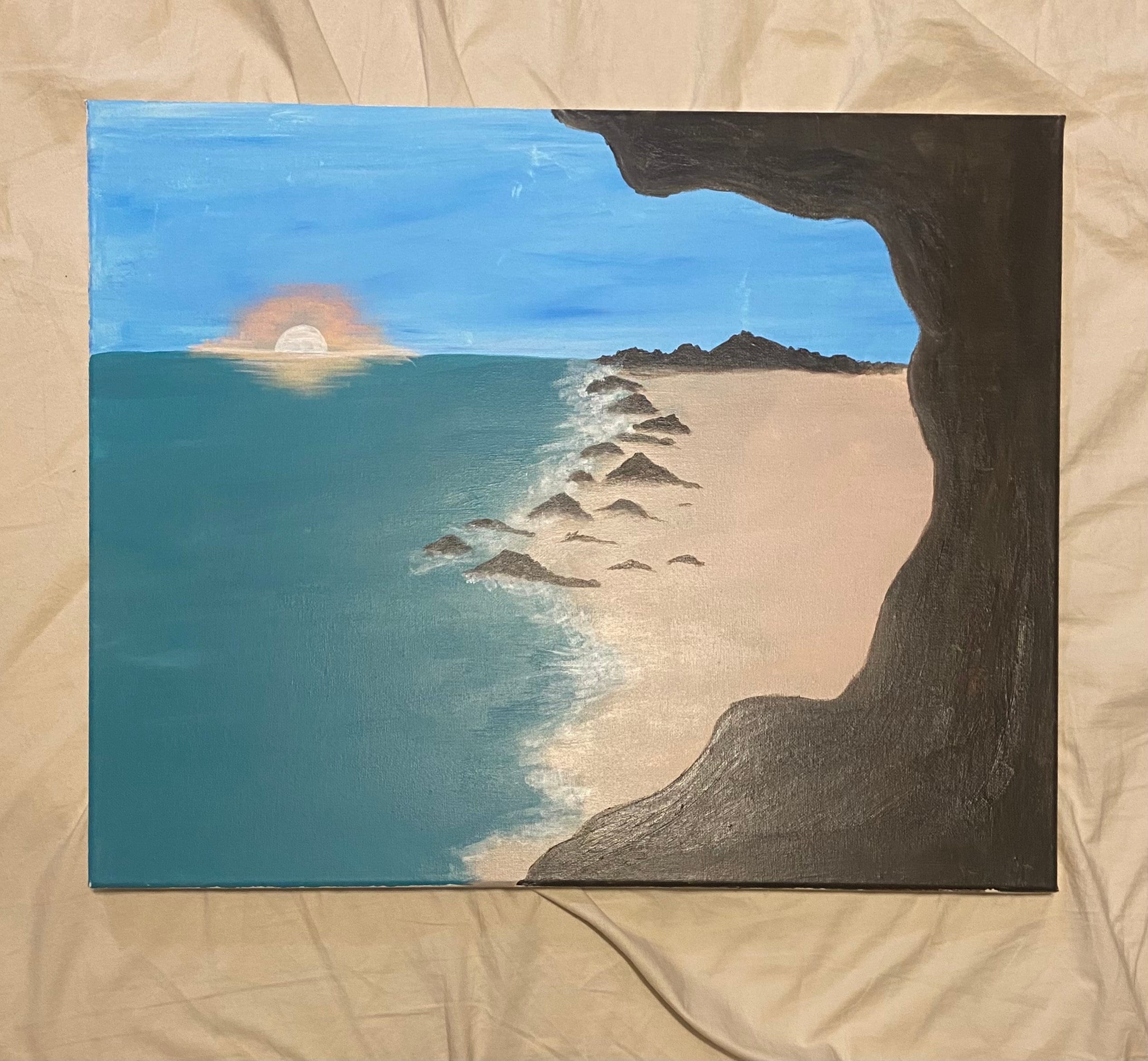 ビーチ風景 20 x 16 インチ キャンバスに描かれたアクリル画 - Etsy 日本