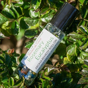 Rosemary Eucalyptus Essential Oil • Quartz Crystal Roller Bottle - Calming • Healing Energy Ritual oil