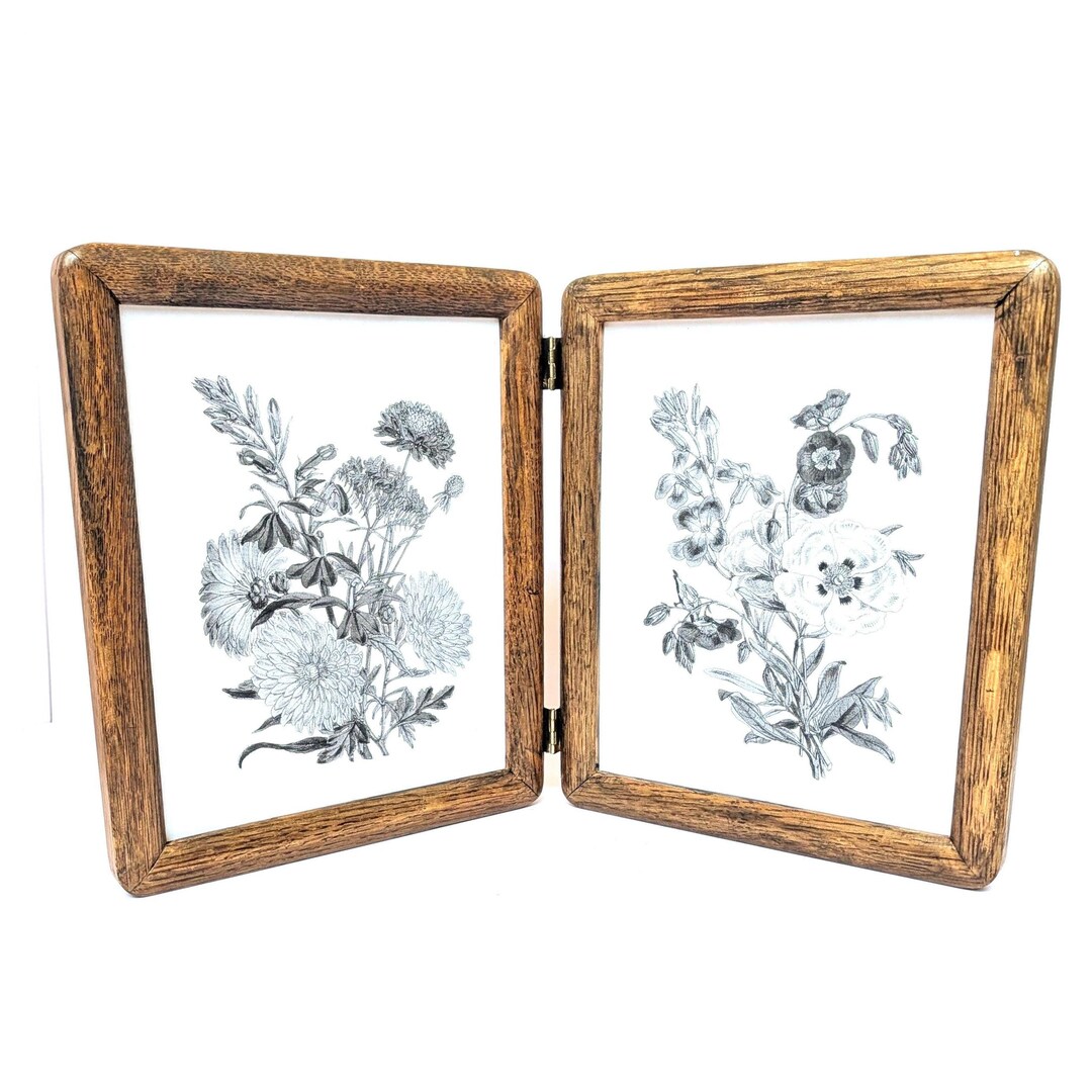 Vintage Oak Hinged Double 8x10 Photo Frame – Boho Floral Art Display - Etsy
