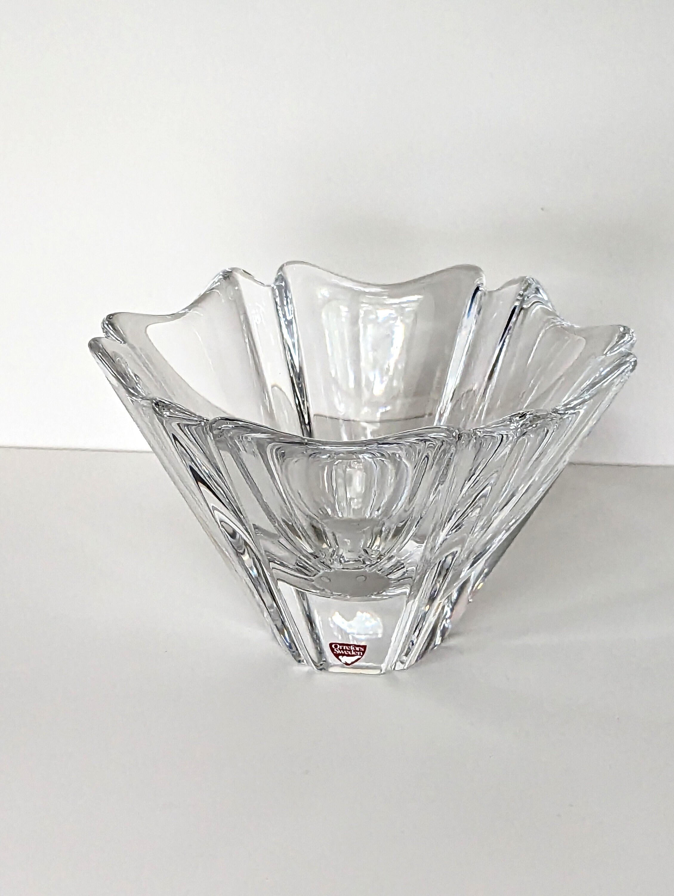 Orrefors Crystal Bowl Scandinavian Glass Art Swedish 1980s