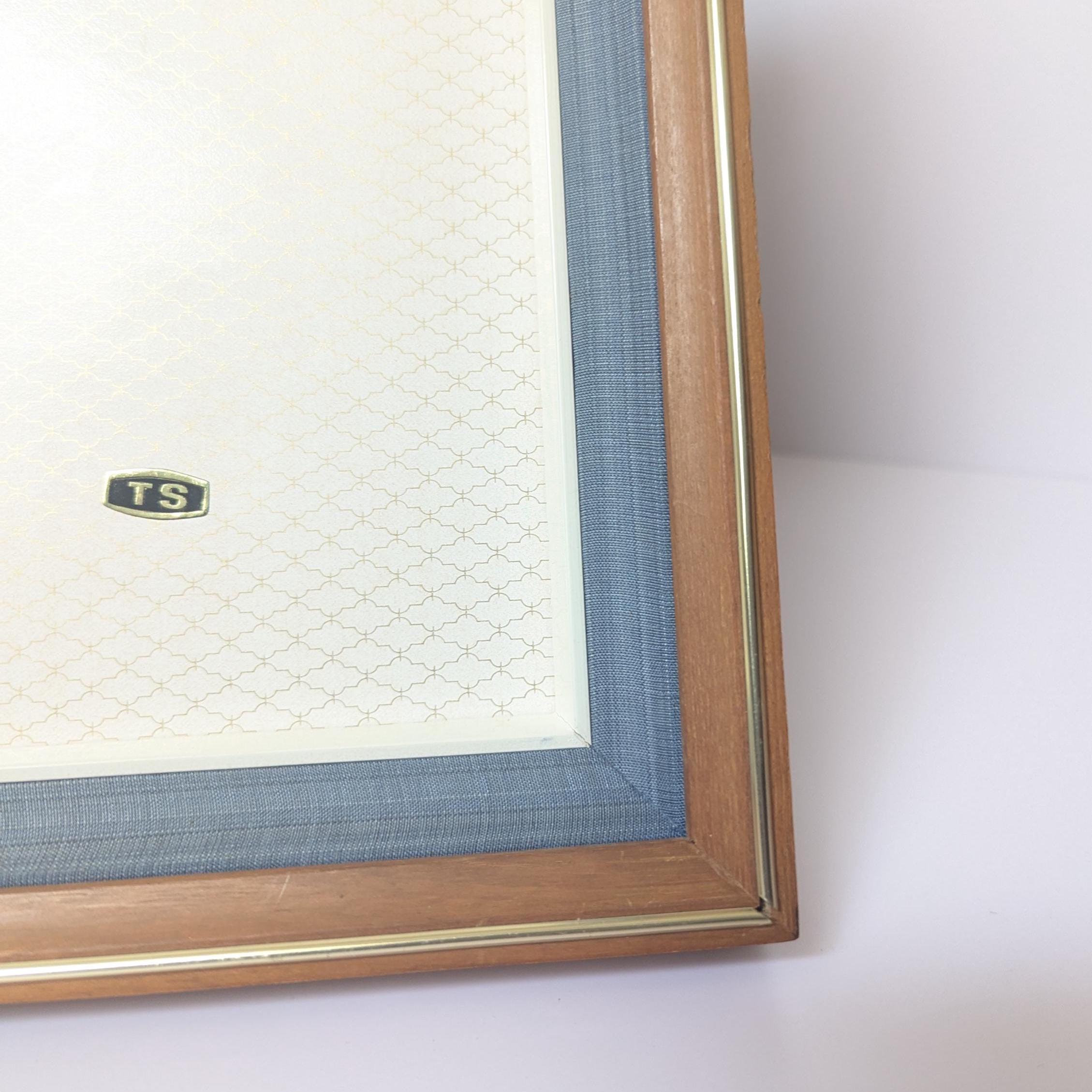 STUNNING Teak Frame Vintage 8x10 Photo Display w/ Fabric Double Mat Boho Gold Trim Picture Holder Solid Thick Teakwood RARE FIND