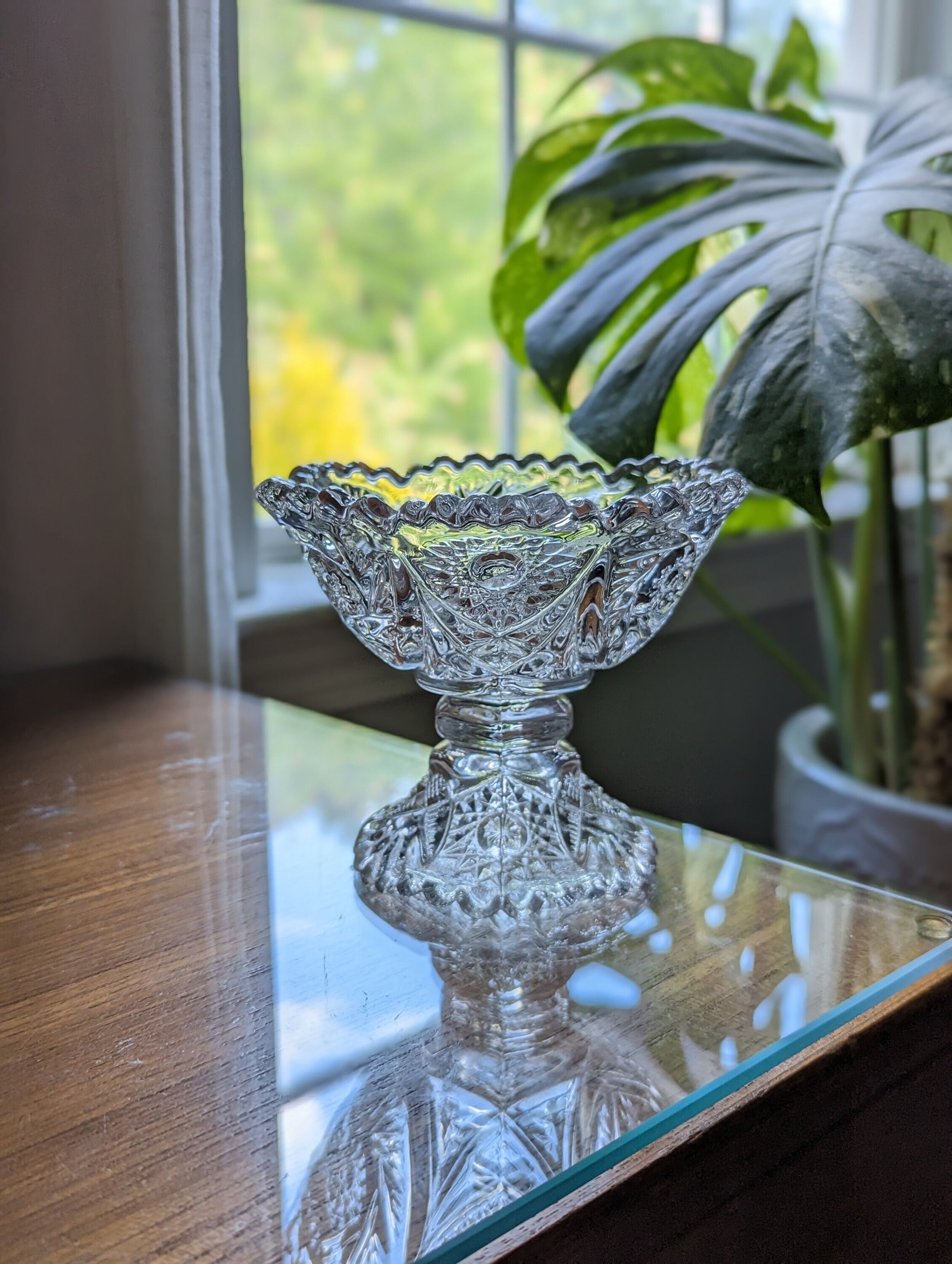 Glass Compote Centerpiece Bowl Vintage Deep Cut Hobstar Etsy