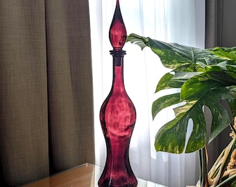 Rossini Empoli Amethyst Genie Bottle: Purple Optic Glass Decanter, Vintage Italian Collectible Home Decor