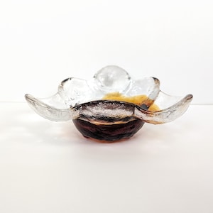 Nordic Art Glass Bowl by Humppila 1970s Brutalist Finland Decor Signed by Artist Pertti Santalahti Vintage Retro Aesthetic