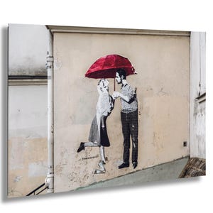 Pop art print, Paris Photography,“Graffiti Couple under a red Umbrella”, Modern Wall Art, photography on Large Print/Canvas/Acrylic/Metal