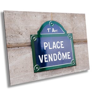 Fotografia di cartello stradale di Parigi, Place Vendome, cartello della città di Parigi, fotografia su stampa grande/tela/acrilico/metallo