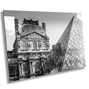 The Louvre Palace in black and white, The Louvre Pyramid Paris, Glass museum, canvas photography on Large Print/Canvas/Acrylic/Metal