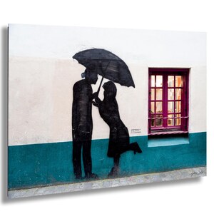 Paris Photography, Graffiti Couple black umbrella,  Large Art Print, Modern Wall Art, photography on Large Print/Canvas/Acrylic/Metal