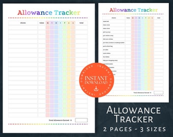 Allowance Tracker, INSTANT DOWNLOAD, Rainbow Chore List, Kids Allowance Chart, Kids Allowance Printable, Earn Money Chart, Money Chore Chart