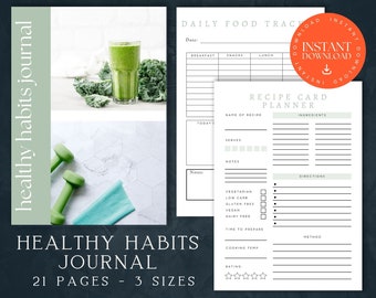 Healthy Habits Journal, DOWLOAD, Weight Loss Tracker Printable, Fitness Planner, Weight Loss Journal, Printable Healthy Habits Worksheets