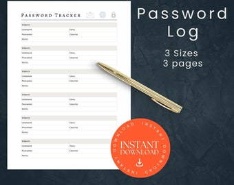 Password Tracker, INSTANT DOWNLOAD, Password Log, Password Organizer, Password Printable, Password Planner, Password Manager, Website Login