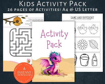 Kids Printable Activities, Summer Activities, INSTANT DOWNLOAD, Childrens Educational Worksheets, Homeschool Printouts, Spring Games, Winter