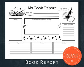 Printable Book Report, INSTANT DOWNLOAD, Printable Activity, Book Report Template, Book Review. Book Report Printable, Home School Reading