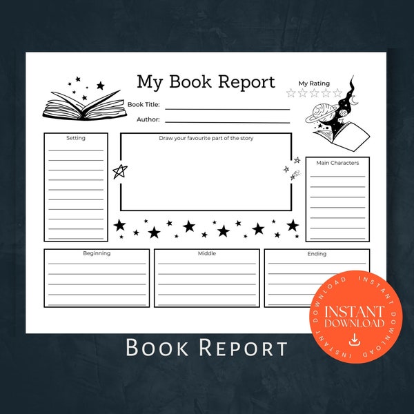Printable Book Report, INSTANT DOWNLOAD, Printable Activity, Book Report Template, Book Review. Book Report Printable, Home School Reading