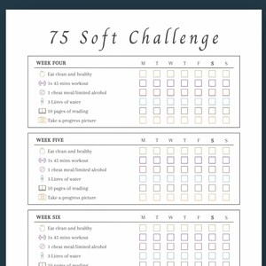 75 Soft Challenge Printable, 75 Day Soft Challenge Printable, Habit ...