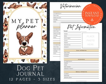 Pet Dog Journal, INSTANT DOWNLOAD, Pet Planner, Pet Organiser, Dog Care Record, Pet Health Log, Pet Sitter Information, Pet Tracker, Dog Pet